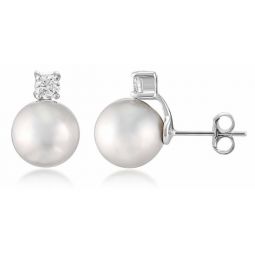 White Pearl with CZ Earrings
